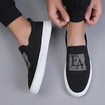 Canvas shoes mens summer breathable Korean version trend embroidery one foot pedal casual versatile black social trend brand lazy shoes