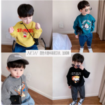 Childrens mother boys and girls half high collar cotton plus velvet cartoon sweater childrens coat baby sweater autumn winter clothing