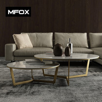 Postmodern light luxury coffee table Marble size round stainless steel living room net red small apartment coffee table complete combination