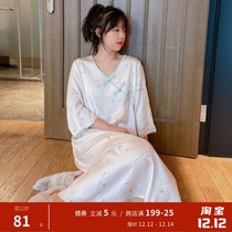 Retro Chinese cotton silk nightgown female spring and autumn ancient style tribute satin Hanfu pajamas loose summer thin home clothes
