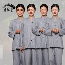 Summer Haiqing Lay Dress Women's Suit Zen Suit Cotton and Hemp Breathable Chinese Style Monk Suit Buddhist Clothing Men's Buddhist Supplies