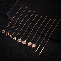 Face thin earrings female temperament long tassel earrings titanium steel 18K rose gold ear chain net red hypoallergenic earrings