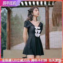 French girl bow bubble sleeve thin belly skirt 2021 new swimsuit hot spring with chest pad swimsuit