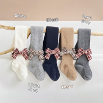 Childrens pantyhose spring and autumn thin girls cute bow pantyhose combed cotton female baby leggings