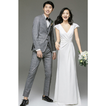 French light wedding dress bride 2021 new simple white satin V-neck retro gauze travel dress skirt female