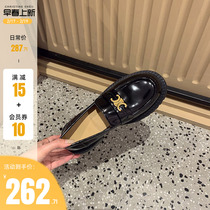 (shei Susinyin) Sunset Toronto ~ Triumph door buttoned with velvet thick bottom One foot pedal Lefort womens small leather shoes