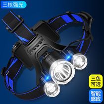 Outdoor strong light three-head lamp LED bulb rechargeable ultra-bright long-range luminous fishing light flashlight