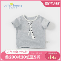 cutebunny baby Summer new small boy short sleeve T-shirt foreign air baby pure cotton thin and round collar bottom-shirt