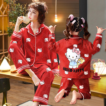 Parent-child child pajamas spring and autumn pure cotton thin girl red standard life girl home apparel foreign mother and daughter suit