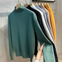 2021 autumn and winter new half high collar sweater in mens clothing The undershirt Korean version Trend plus suede thickened