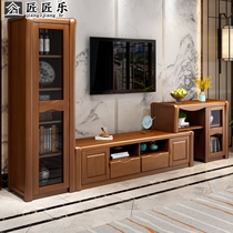 Chinese solid wood TV cabinet combined retractable wall cabinet living room multi-functional background cabinet tea cabinet Oak film and view cabinet