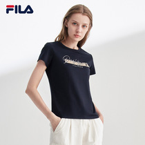 FILA Phila Le official womens short sleeve T-shirt 2021 summer and autumn new sports and leisure theme print round neck T