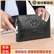 Clutch bag mens leather luxury brand net red large-capacity clip bag high-end fingerprint unlock handbag Business clutch bag