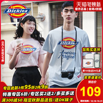 Dickies Short Sleeve T-shirt Women Mens Tide Brand Print Loose Round Neck Cotton Half Sleeve Couple 7386 B
