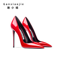 Dare Miss 2022 new European and American fine heel high heel Shoe pointed sexy lacquer leather 100 lap single shoe light mouth red womens shoes