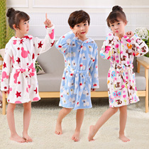 Autumn and winter childrens bathrobe Flannel child female baby Spring and autumn boy pajamas Boy and girl coral velvet nightgown