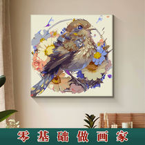 Digital Oil Painting Small Sparrow Diy Filling Painting Color Drawing Hand-Painted Muscle Painting Acrylic Oil Painting