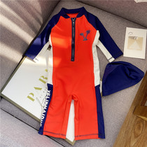 2021 Korean version of the new childrens swimsuit small and medium boys long-sleeved trousers sunscreen diving surf quick-drying