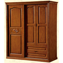 Solid wood rubber wood one push two open carved flower wardrobe assembled bedroom large capacity storage door closet Chinese style brief