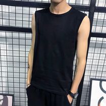 Mens pure cotton Qi shoulder sleeveless T-shirt pure color light plate plus size undershirt Sweat vest loose movement Fitness Kan Shoulder