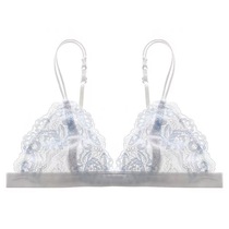 Mi Erjia bralette rimless ultra-thin lace soft cup womens comfortable underwear outer wear bra light blue