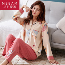 Pyjamas womens autumn pure cotton long sleeves suit Spring and autumn in Korean version Princess Wind Autumn Home clothes can be worn out of full cotton