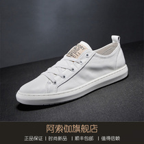 Asoga Little White Shoes Mens New Thin Bottom Breathable Plate Shoes Men Genuine Leather 100 Hitch Version Trendy Casual Shoes Men