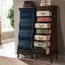 American countryside solid wood Seven-bucket cabinet European-style drawers Painted Carved Lace Cabinet Lockers Storage and sorting cabinets
