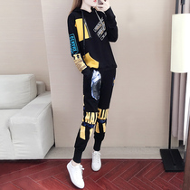 Hong Kong trendy brand spring casual fashion sports suit womens 2021 new loose thin Korean version of the sweater two-piece set