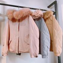 Winter new raccoon fur white duck down down jacket womens fashion big pocket hooded jacket outdoor cold and warm