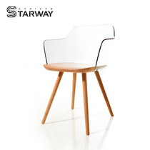 Xingwei Nordic wood dining chair modern simple book room chair light luxury transparent backrest armrest chair casual coffee chair