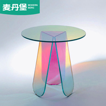 Net Red Small Tea Table Ins Dazzling Lace A Few Living Room Tea Table Acrylic Transparent Glass Tea Table Light Lavish Minimalist Round Table