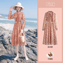 2022 Early spring new womens dress Broken Flowers Dress dress Little and clear new style retro v collar Long live Knee Snowspun Skirt