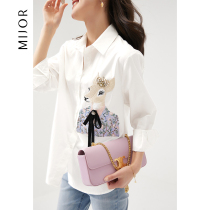 MIJOR (ten thousand-pin embroidery) small deer duke duke rework embroidered cotton loose shirt detachable brooch