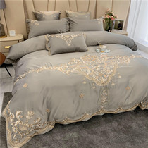 European-style luxury high-end four-piece set pure cotton bed sheet silk embroidery flower quilt cover palace bedding