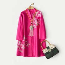 JCL016 Chinese-style Rich Peony Wool Embroidered Trench Coat Mid-length Coat Chinese Embroidery Vintage Spring Autumn Women