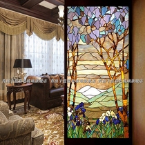 Custom-made entrance partition screen Wall wall lamp aisle ceiling Solid wood moving doors and windows Church color art glass