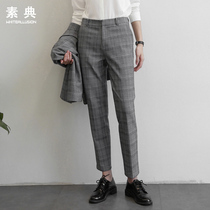 2021 spring and autumn new pants British retro plaid casual pants womens suit pants small feet thin nine-point pants