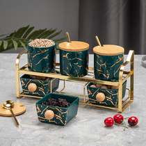 High face value seasoning jar Home Kitchen Ceramic Sauce Bottle Composition Suit MSG Salt Sugar Jars Intake Shelf Seasoning Box