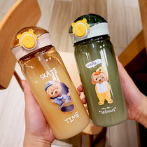 Straw Plastic Students Large Capacity Cup Tide Cool Cartoon Small Bear Printed Couple Movement With Hand Cup Abrasion Resistant Cup