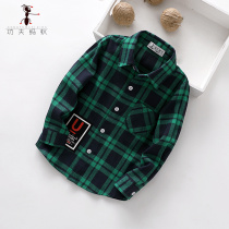 Boys shirt long-sleeved 2021 spring and autumn new medium and large boys casual tops childrens plaid shirts 3870