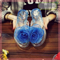 Summer one-piece shoes non-slip soft bottom fashion slope heel bathroom cooked plastic crystal sandals womens middle heel sandals