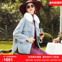 Calaman short cashmere coat womens winter wear new fashion warm fox fur collar coat