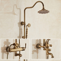 Carved antique copper shower shower set Bathroom household nozzle showerhead lifting bathroom bath wall-mounted