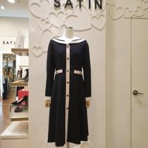 XXTHEMCAPS Korea s@tin ~ 21 autumn and winter fresh and elegant jing classic black rice with color navy collar dress
