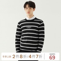 GXG Mens Black and White Striped Low Collar Pullover Sweater Mens# GA120713E