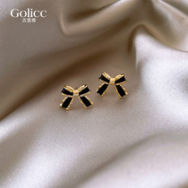 Black butterfly knot ear nail 925 pure silver ear pin brief about small 100 hitch earrings woman 2022 new wave earrings