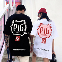 ZACHARIAH pig pig short-sleeved T-shirt surf seaside National tide brand printing loose men and women couple ins half sleeve