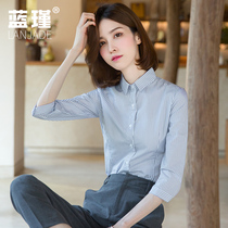 Vertical striped shirt female design sense niche new 2021 spring shirt professional dress seven-point sleeve square collar