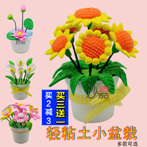 Childrens DIY ultra-light clay flower potted set colored mud fleshy flower plant handmade material package
